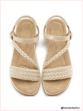 Womens Sandals Strappy Flat Sandals Comfortable Walking Shoes Adjustable Buckle